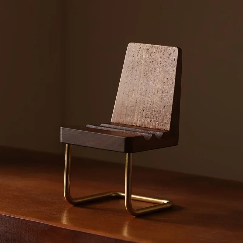Walnut Solid Wood Stool Phone Stand, Creative Desktop Wooden Holder, Minimalist Tabletop Decoration Ornament