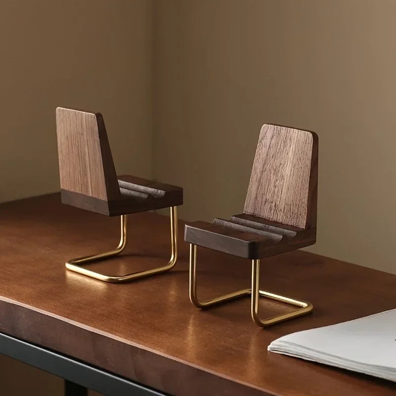 Walnut Solid Wood Stool Phone Stand, Creative Desktop Wooden Holder, Minimalist Tabletop Decoration Ornament
