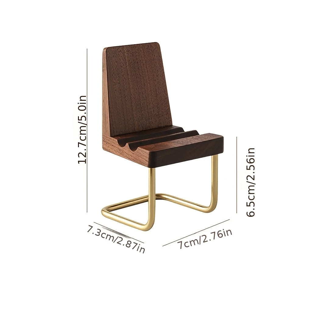 Walnut Solid Wood Stool Phone Stand, Creative Desktop Wooden Holder, Minimalist Tabletop Decoration Ornament