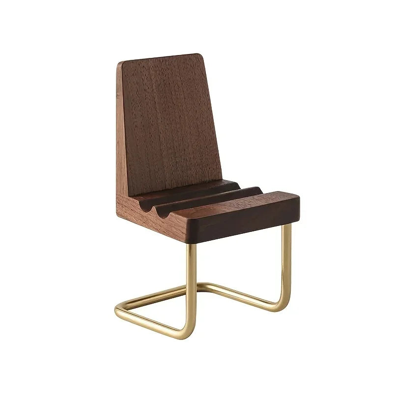 Walnut Solid Wood Stool Phone Stand, Creative Desktop Wooden Holder, Minimalist Tabletop Decoration Ornament